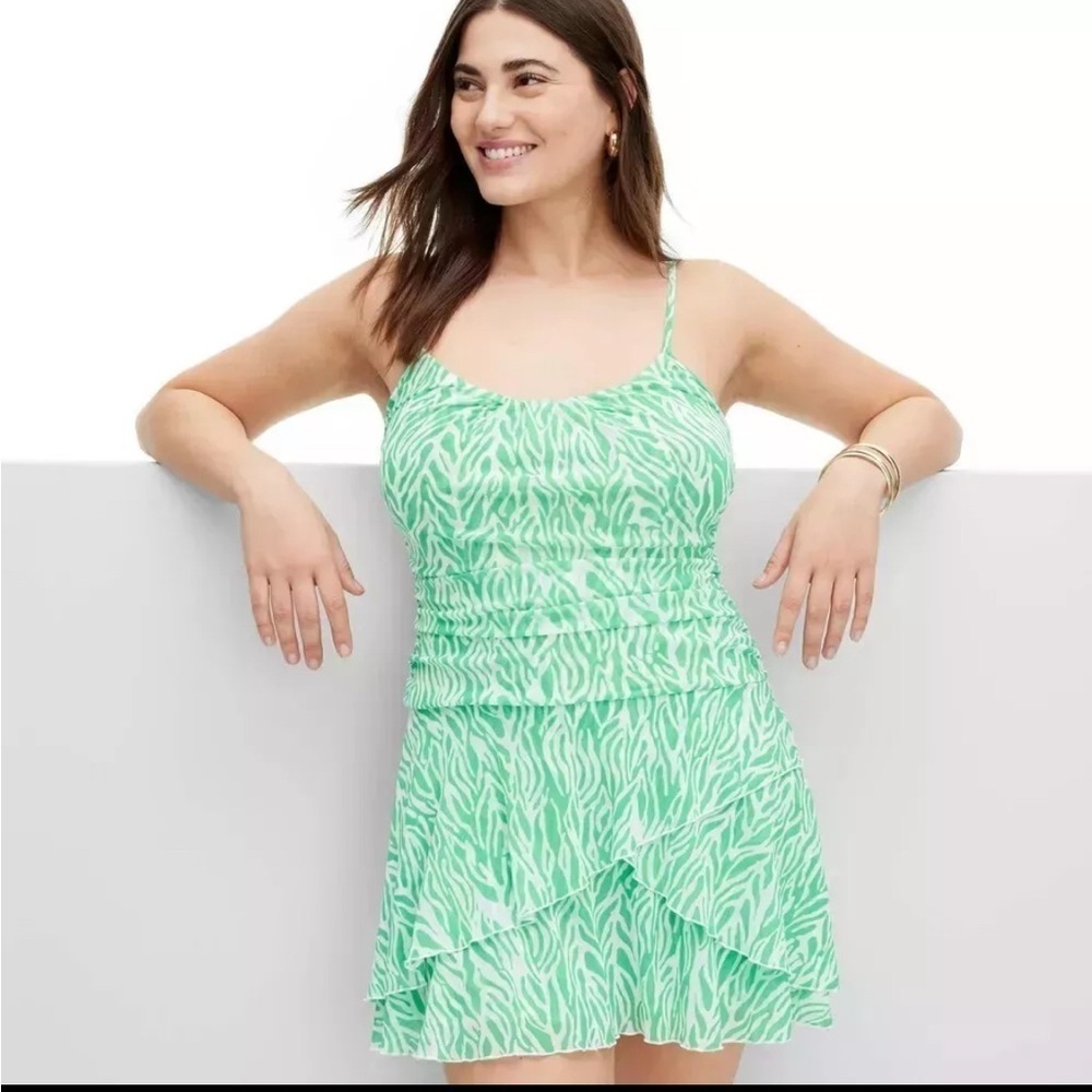 Diane von Furstenberg X Target Strappy Mesh Sea Twig Green Mini Dress Sz XXS